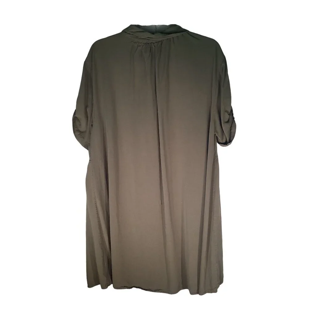Given Kale Shirt Dress Green Collared Short Sleeve Button Front - Picture 2 of 9